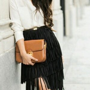 LaMarque Layered Leather Fringe Skirt Size 2